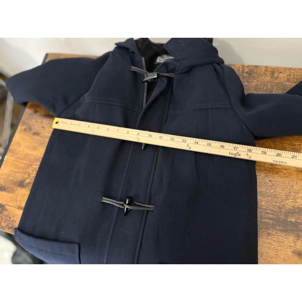 Rothschild Kids Navy Blue Toggle Duffle Coat Hooded Quilted Plaid Lining Large
